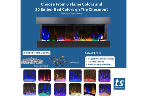 Image of Touchstone Chesmont Smart 50 inch Wall Mount 3-sided Electric Fireplace Black | 80034