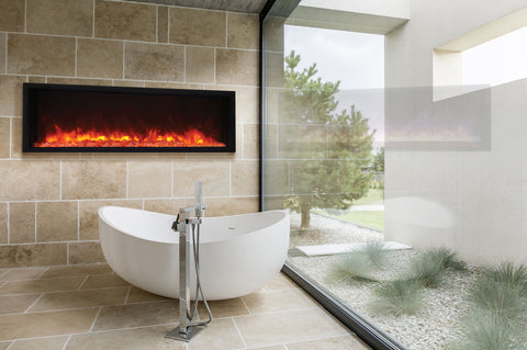 Image of Amantii Panorama 60-in Extra Slim Built-in Indoor & Outdoor Electric Fireplace - Heater - BI-60XTRASLIM - Electric Fireplaces Depot