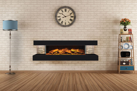 Image of Electric Modern Evonicfires 60 inch Black Wall Mount 3-sided Electric Firepalce | Compton 1000 | Electric Fireplaces Depot