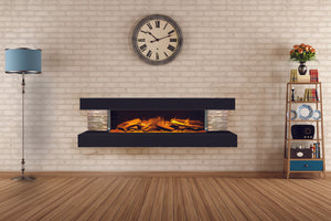 Electric Modern Evonicfires 60'' Black Wall Mount 3-sided Electric Fireplace - Compton 1000