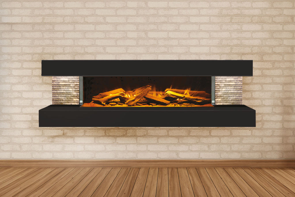 Electric Modern Evonicfires 60 inch Black Wall Mount 3-sided Electric Firepalce | Compton 1000 | Electric Fireplaces Depot