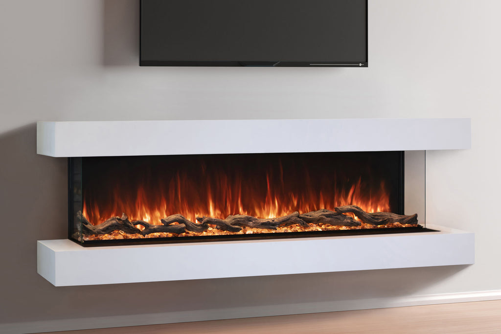Modern Flames Landscape Pro 70'' 3-Sided Electric Fireplace Wall Mount Studio Suite Mantel in White | WMC56LPMRTF | Electric Fireplaces Depot