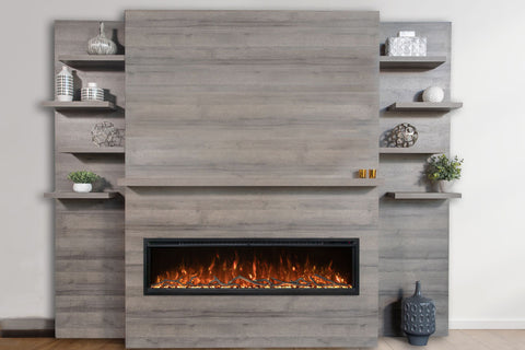 Modern Flames Allwood Wall System in Driftwood Gray with Spectrum Slimline 60 in Electric Fireplace AFWS-DW