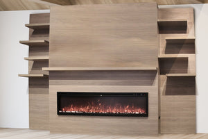 Modern Flames Allwood Wall System in Coastal Sand with Spectrum Slimline 60 in Electric Fireplace | AFWS-CS Room