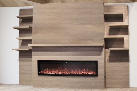Image of Modern Flames Allwood Wall System in Coastal Sand with Spectrum Slimline 60 in Electric Fireplace | AFWS-CS Room