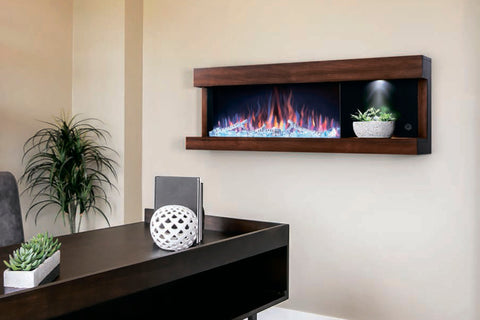 Image of Napoleon Stylus Steinfeld Walnut Modern Wall Surface Mount Electric Fireplace with Shelf | Logs and Crystals | NEFP32-5320BW |  Electric Fireplaces Depot