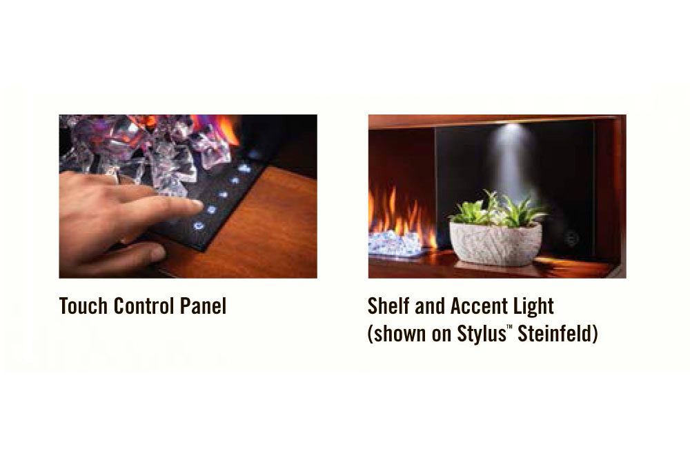 Napoleon Stylus Steinfeld Walnut Modern Wall Surface Mount Electric Fireplace with Shelf | Logs and Crystals | NEFP32-5320BW |  Electric Fireplaces Depot