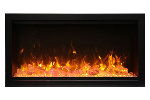 Image of Amantii Symmetry 42'' Built In Fully Recessed Flush Mount Linear Indoor & Outdoor Electric Fireplace | Extra Tall Deep | SYM-42-XT | Electric Fireplaces Depot
