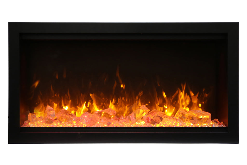 Amantii Symmetry 34'' Built In Fully Recessed Flush Mount Linear Indoor & Outdoor Electric Fireplace | Extra Tall Deep | SYM-34-XT | Electric Fireplaces Depot