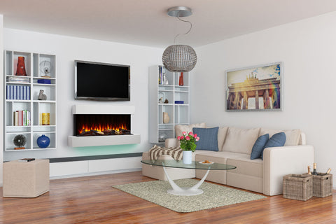 Image of Hearth & Home SimpliFire Format 43-inch Floating Mantel Wall Mount Electric Fireplace in White SF-FM43-WH