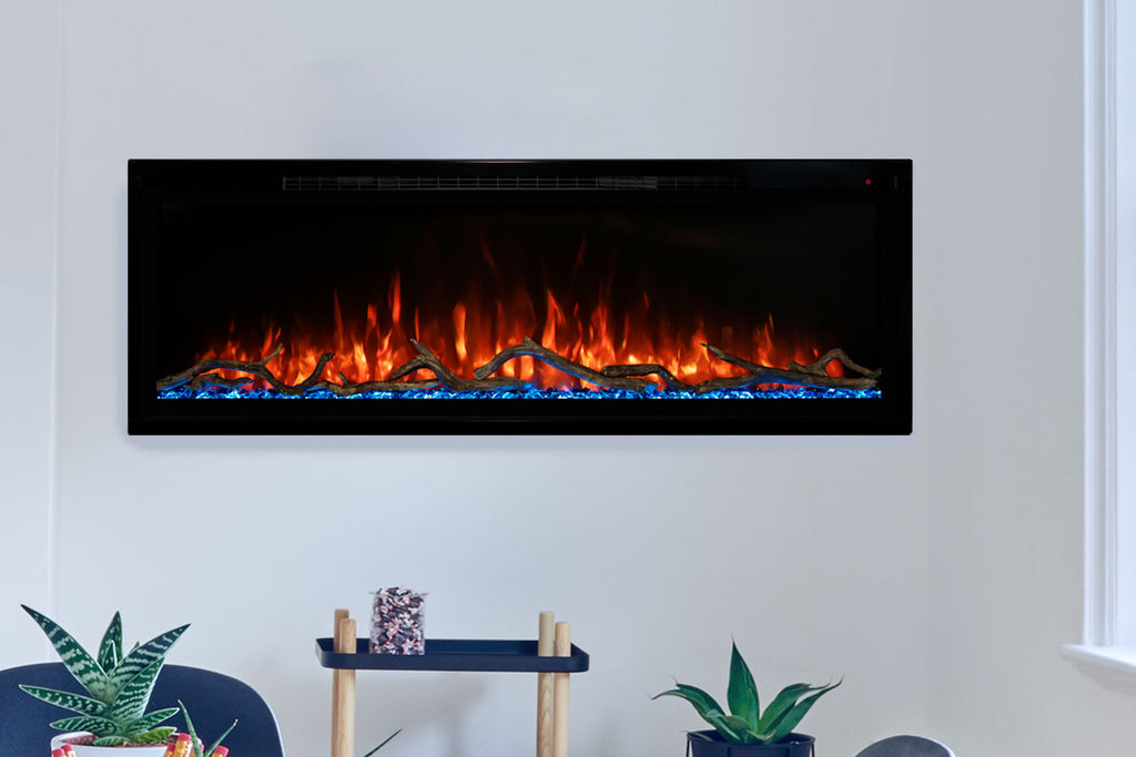 Modern Flames Spectrum Slimline 74 inch Wall Mount Built in Electric Fireplace | Fully Recessed 4'' Wall | SPS-74B | Electric Fireplaces Depot