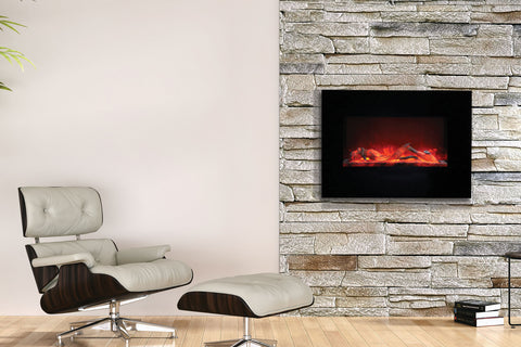 Image of Amantii 36 inch Built In Flush Mount Wall Mount Linear Electric Fireplace | Black or White | WM-FM-26-3623-BG | Electric Fireplaces Depot