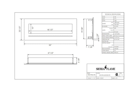 Sierra Flame 55 inch Wall Mount Linear Electric Fireplace - Heater - Dimensions - Electric Fireplaces Depot