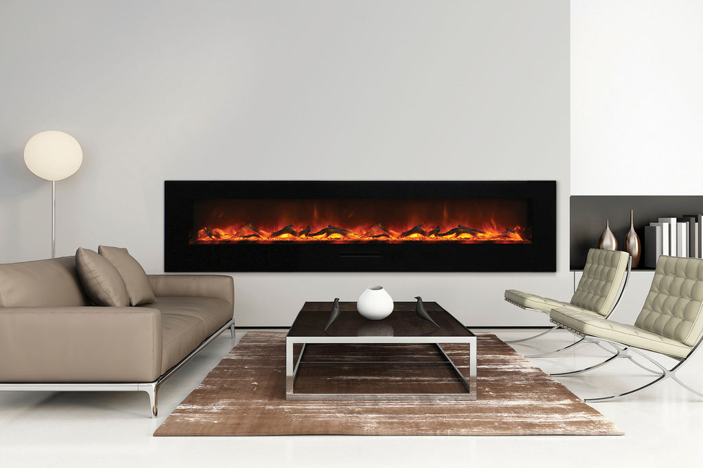 Amantii 100 inch Built In Flush Mount Wall Mount Linear Electric Fireplace | Black or White | WM-FM-88-10023-BG | Electric Fireplaces Depot
