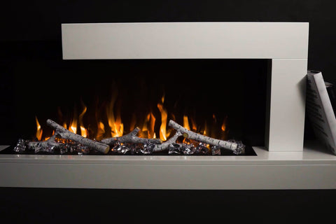 Image of Napoleon Stylus Cara Wall Mount Surface Mount Electric Fireplace with Shelf | NEFP32-5019W | White Modern Electric Firepalce with Logs and Crystals | Electric Fireplaces Depot
