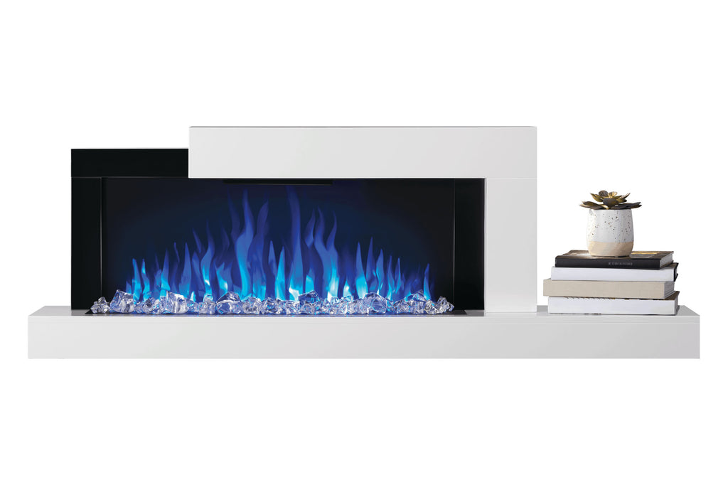 Napoleon Stylus Cara Wall Mount Surface Mount Electric Fireplace with Shelf | NEFP32-5019W | White Modern Electric Firepalce with Logs and Crystals | Electric Fireplaces Depot