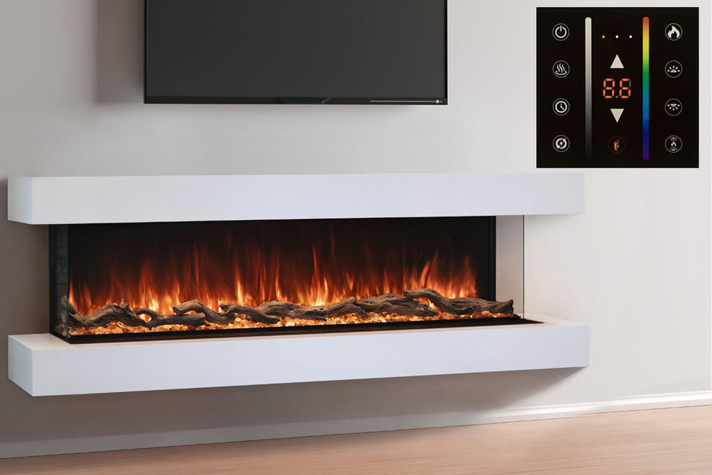Modern Flames Landscape Pro 70'' 3-Sided Electric Fireplace Wall Mount Studio Suite Mantel in White | WMC56LPMRTF | Electric Fireplaces Depot